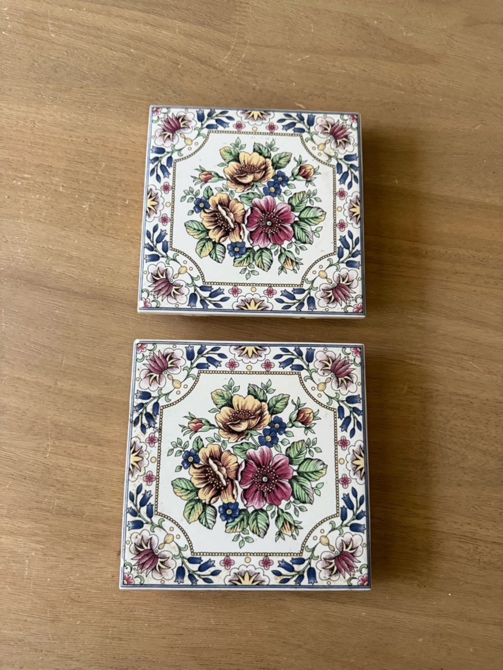 Vtg Victorian Impression Floral Ceramic Tile 6" x 6 1980’s (set of 2)